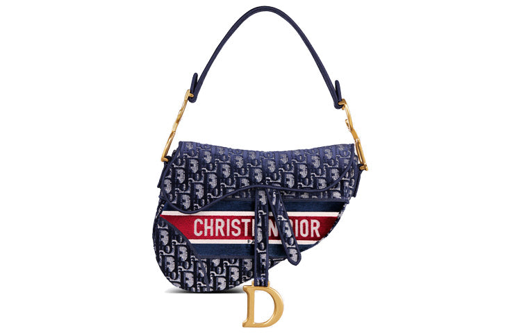 DIOR Saddle Velvet Saddle Bags One Shoulder Handbags Women's Blue