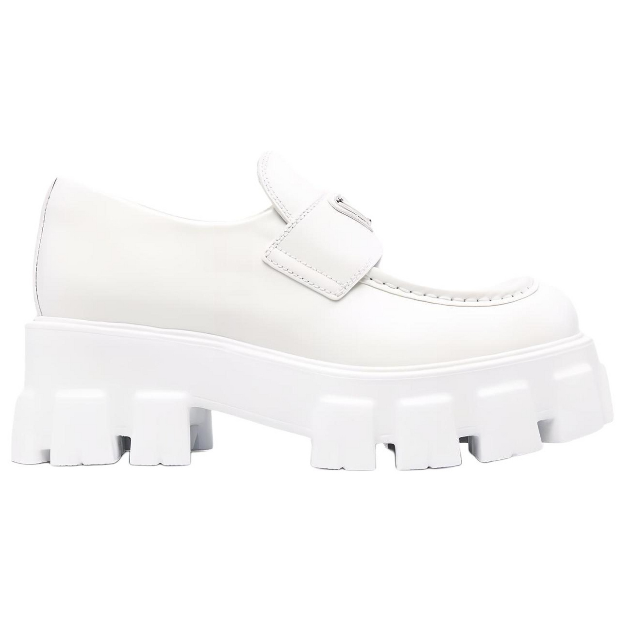 PRADA Brushed Leather Monolith Loafers 'White' Women's