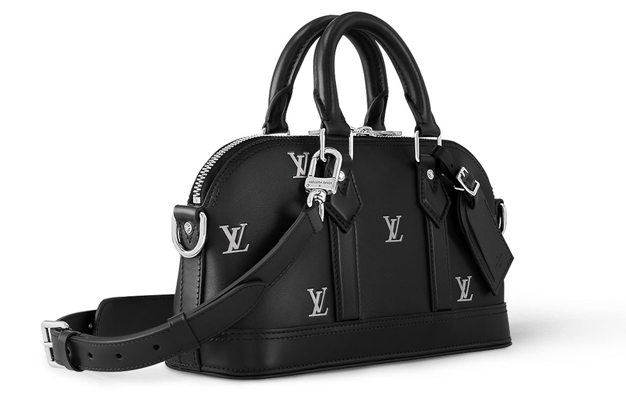 LOUIS VUITTON Alma Leather Handbag Shoulder Bag Crossbody Bag Travel Bag Men's Black