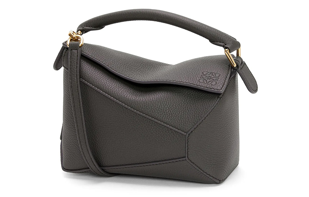 LOEWE Puzzle Soft Grain Cow Leather Puzzle Bag, Shoulder Bag, Crossbody Bag, Handbag Mini Women's Dark Gray