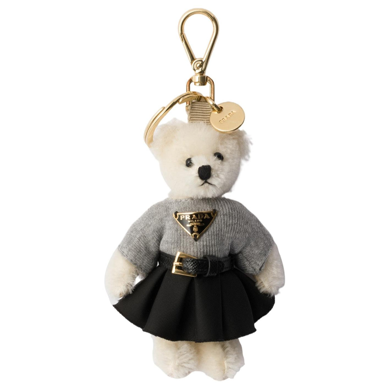 PRADA Teddy Bag Charm With Metal Ring Women's White