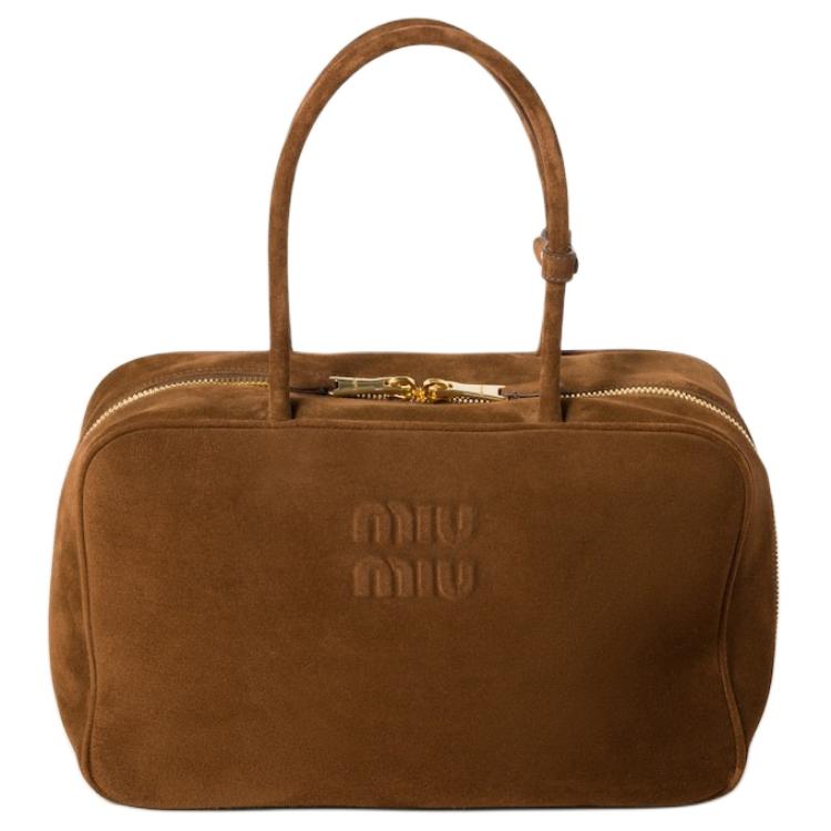 MIU MIU Beau Suede Leather Bowling Bag Shoulder Bag Handbag Women's Cocoa Brown