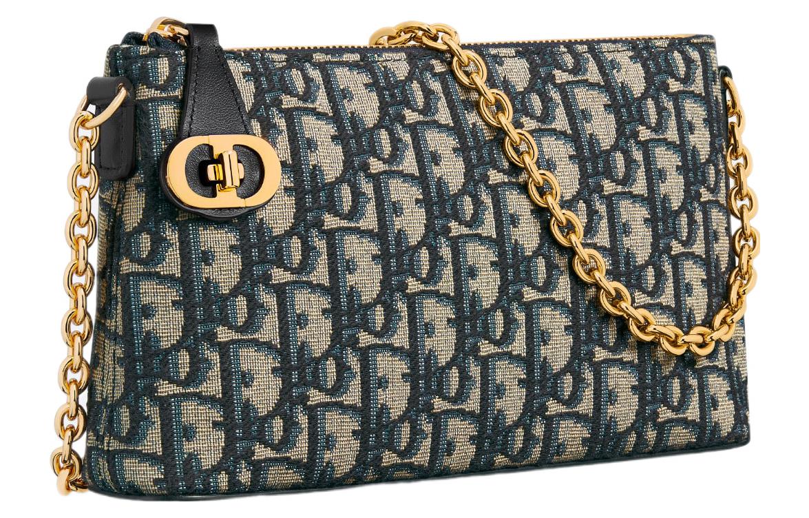 DIOR 30 Montaigne Oblique Printed Fabric Portable Crossbody Bag, Shoulder Bag Women's Blue