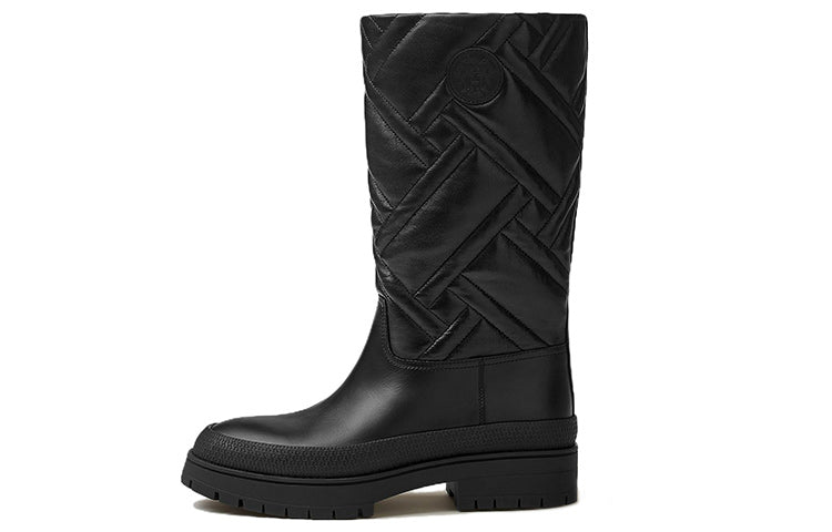 HERMES Mosaique Mosaic Knee-high Boots Women's Black