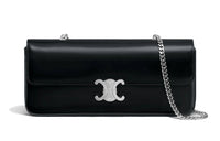 CELINE Triomphe Arc De Triomphe Cow Leather Chain Bag, Shoulder Bag, Handbag Regular Women's Black Silver