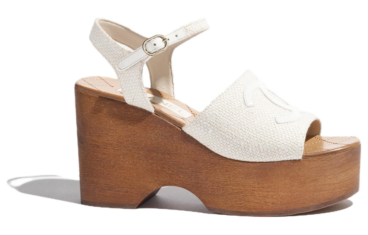 CHANEL Strap Sandals 10cm Women's White