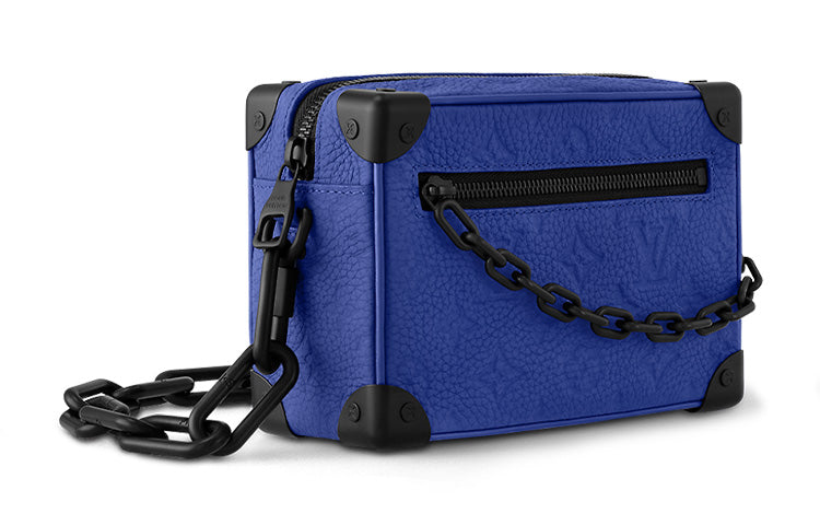 LOUIS VUITTON SOFT TRUNK Leather Cow Leather Patchwork Trim Shoulder Bag Crossbody Bag Mini Men's Dark Blue