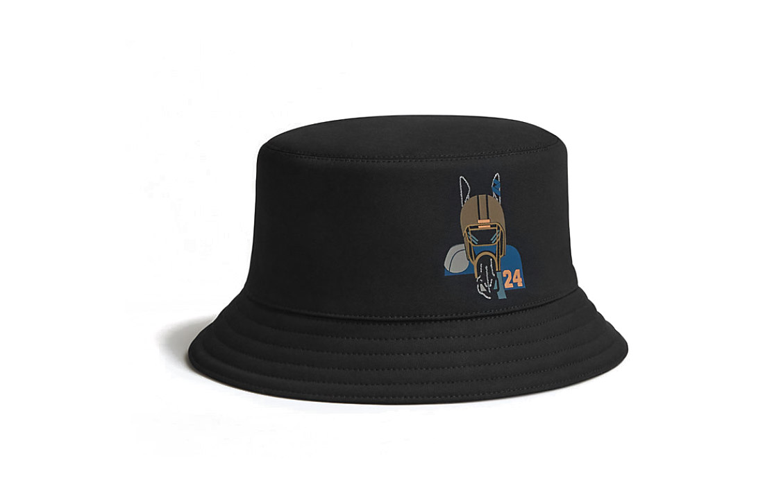 HERMES Cotton Silk Rayon Bucket Hats Men's Black