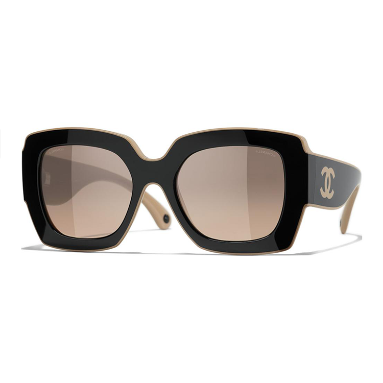 CHANEL Acetate Square Sunglasses Women's Black