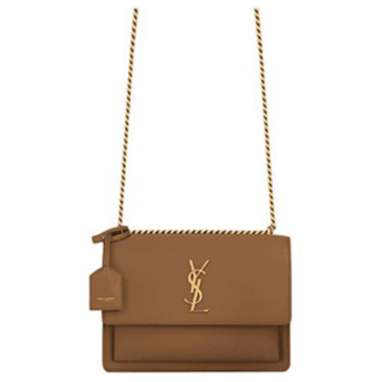 SAINT LAURENT SUNSET Calfskin Shoulder Bag Crossbody Bag Medium Size Women's Brown