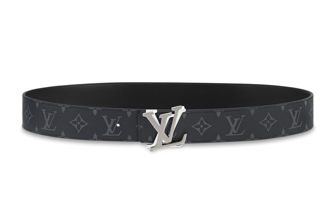 LOUIS VUITTON Double Sided Silver Logo Smooth Buckle Cow Leather Canvas Leather Belts Men's Black Width  4cm
