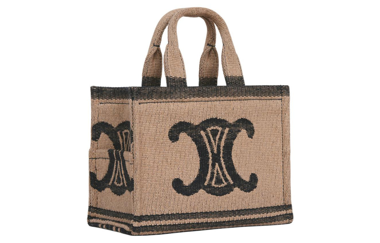 CELINE Cow Leather Tote Bag Shopping Bag Handbag Shoulder Bag Small Size Women's Beige Black