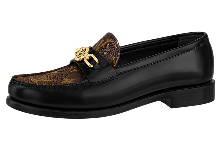 LOUIS VUITTON Chess Flat Loafers 'Black With Brown Monogram' Women's