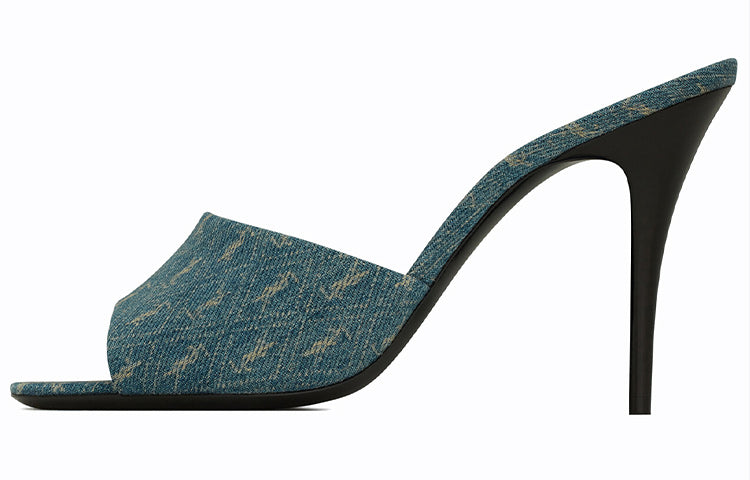 SAINT LAURENT Denim Logo Mules