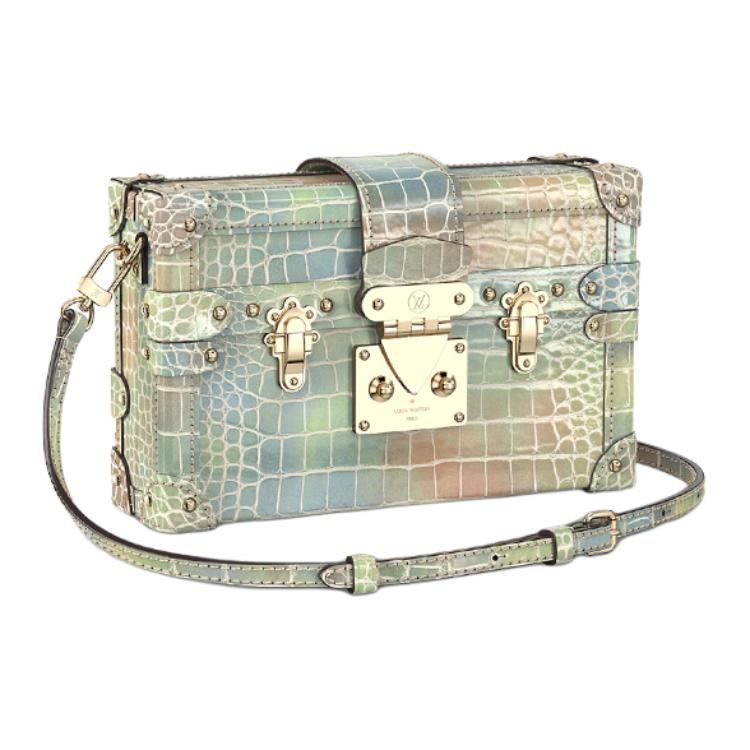 LOUIS VUITTON PETITE MALLE Bright Alligator Leather Hard Box Shoulder Bag, Crossbody Bag Women's Pastel Coral