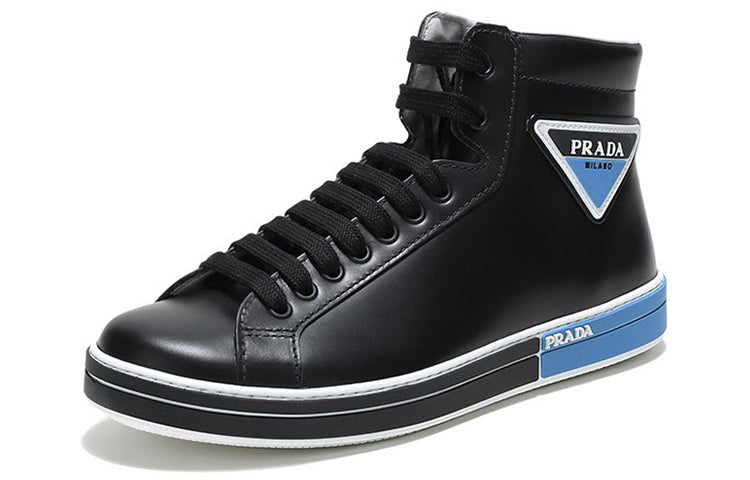PRADA Skateboard Shoes Men High-Top Black Blue