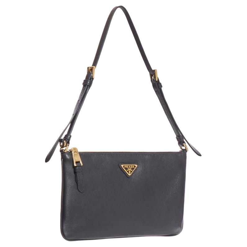 PRADA Calfskin Shoulder Bag Women's Black