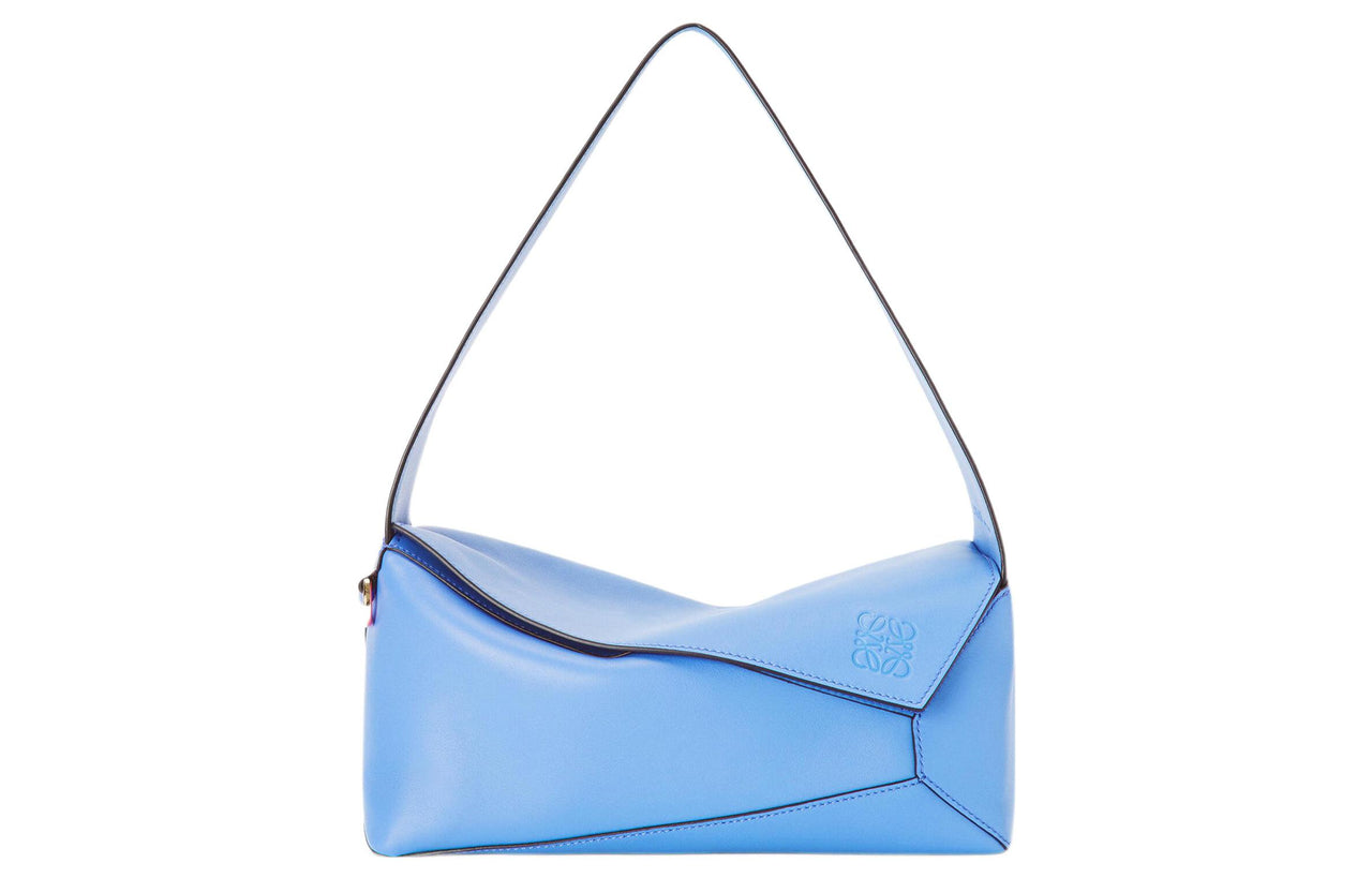 LOEWE Puzzle Cow Leather Handbag Shoulder Bag Women's Blue