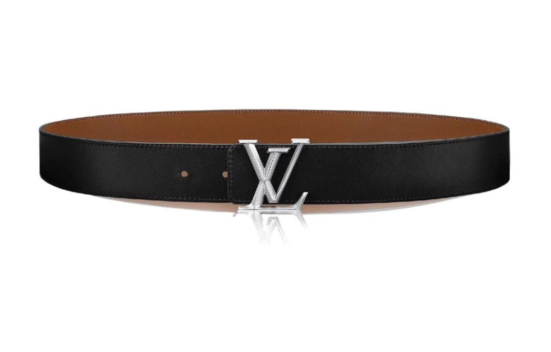 LOUIS VUITTON Letter Logo Leather Belts Men's Black 4CM