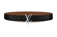 LOUIS VUITTON Letter Logo Leather Belts Men's Black 4CM