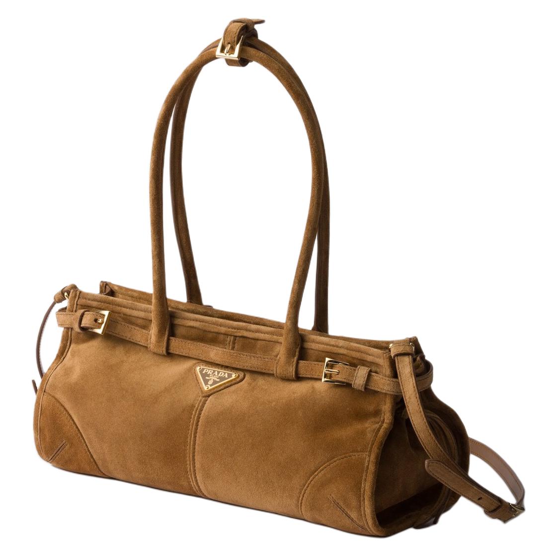 PRADA Suede One Shoulder Handbag Medium Size Women's Cinnamon