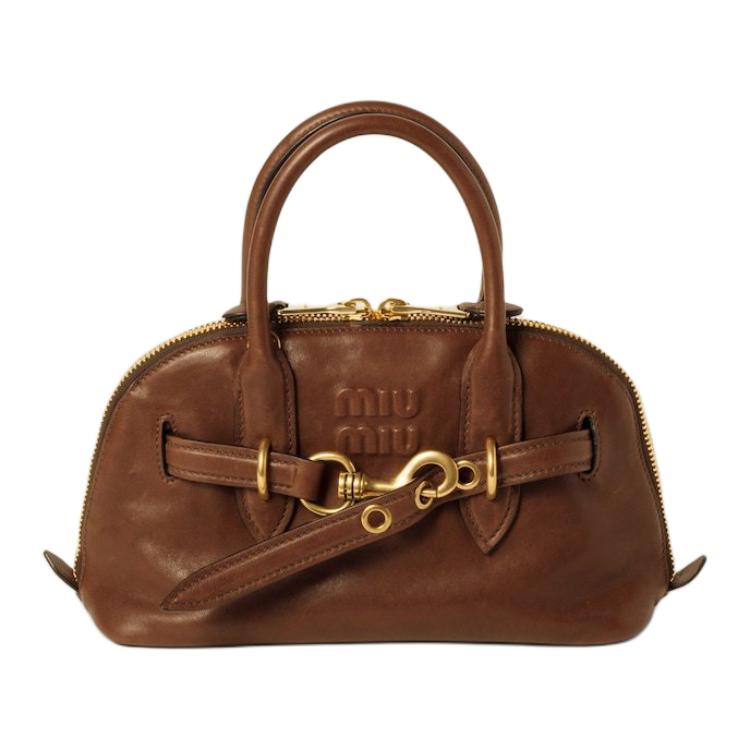 MIU MIU Nappa Leather Shoulder Bag Crossbody Bag Handbag Women's Oak Brown
