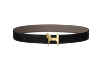 HERMES Cow Leather Leather Belts Men's Gray Black 3.2cm