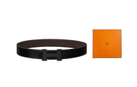 HERMES Cow Leather Belt Unisex Black/Chocolate Width: 3.8cm
