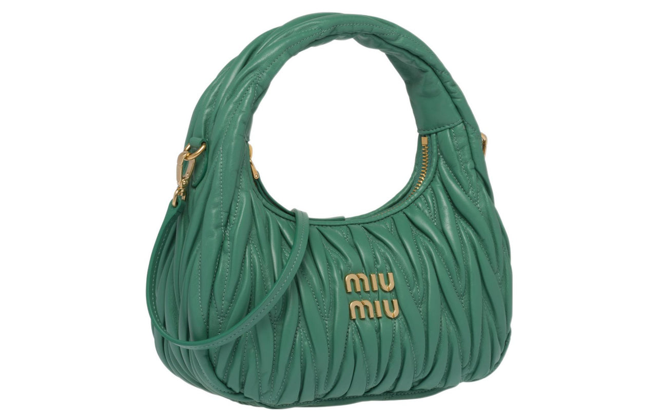MIU MIU Wander Series Sheepskin Hobo Shoulder Bag Handbag Women's Green