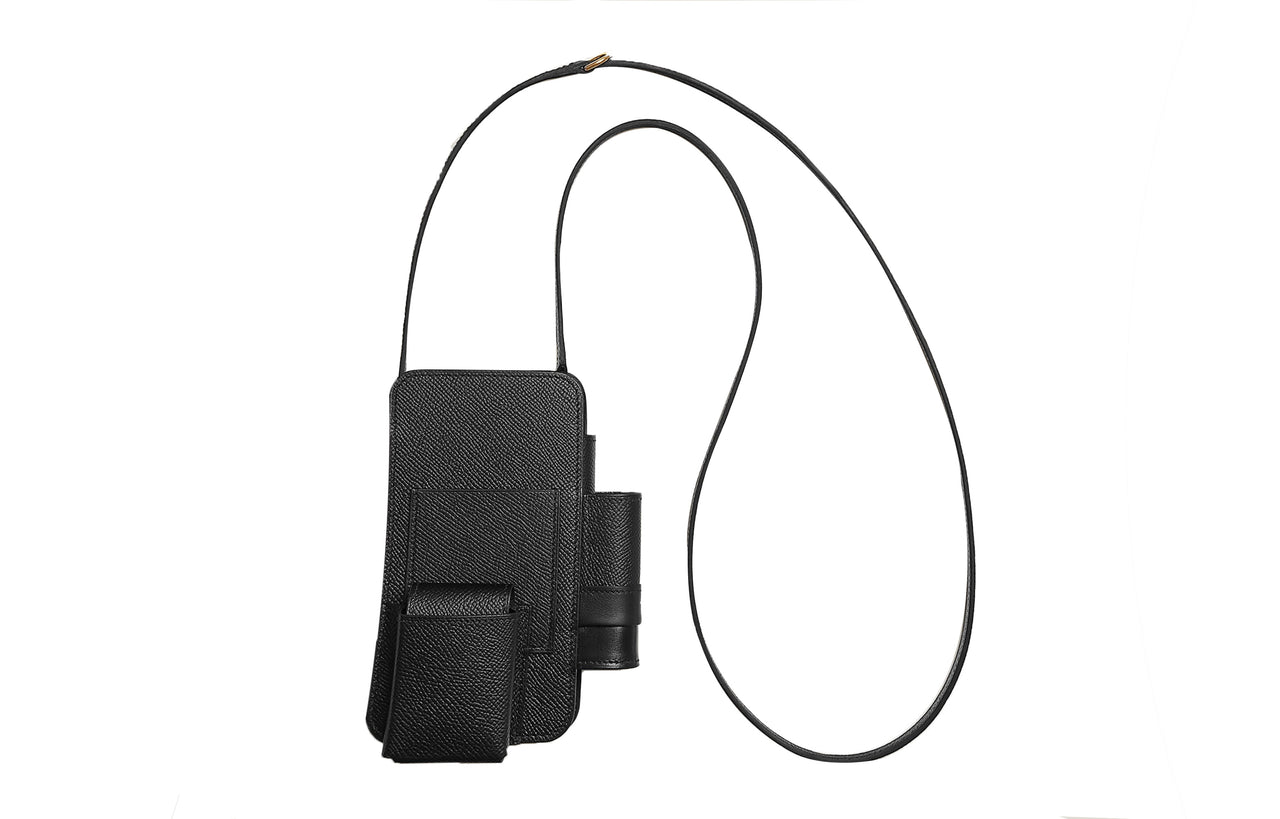 HERMES Hermèsway Epsom Swift With Box Calfskin Cell Phone Pouch Women's Black