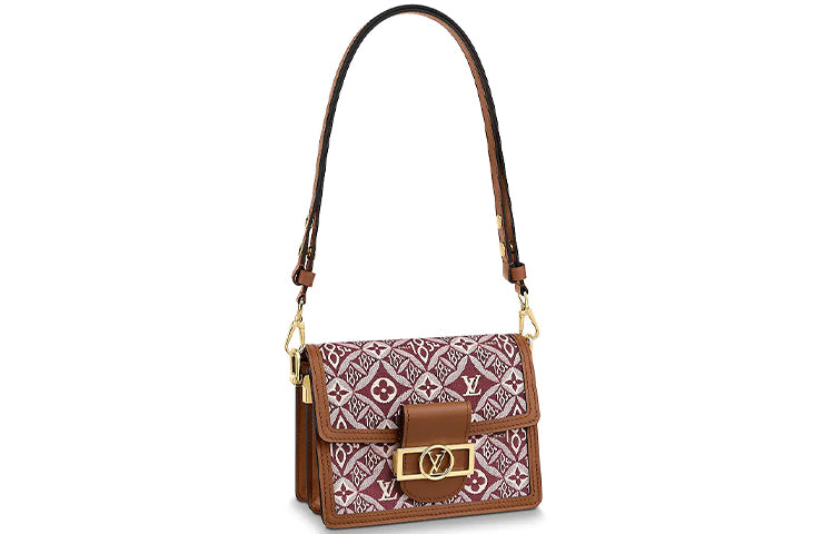 LOUIS VUITTON Dauphine Cow Leather Shoulder Straps Women's Brown Red