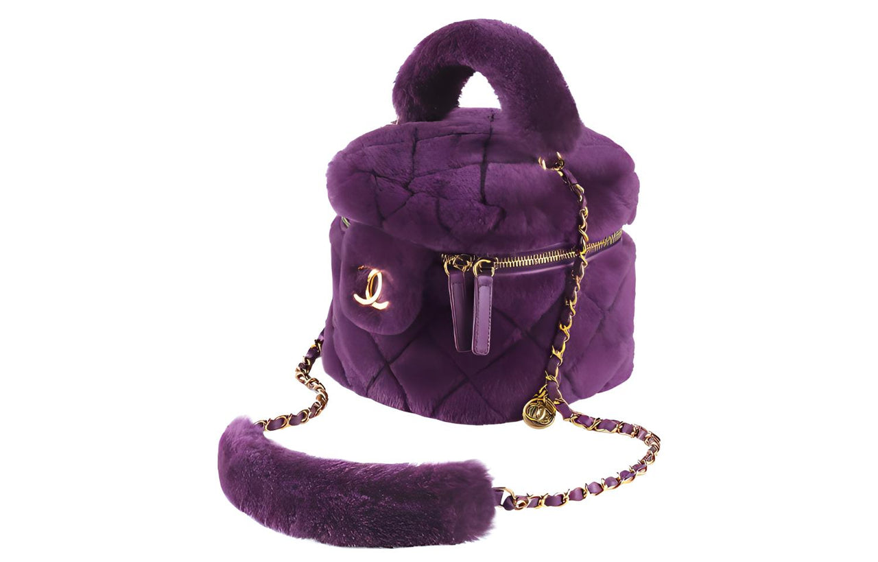 CHANEL 22A Early Autumn Plush Lambskin Box Bag Makeup Bag Crossbody Handbag Women's Purple