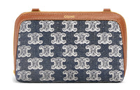 CELINE Triumph Gate Triomphe Fabric Clutch Handbag Women's Marine Blue