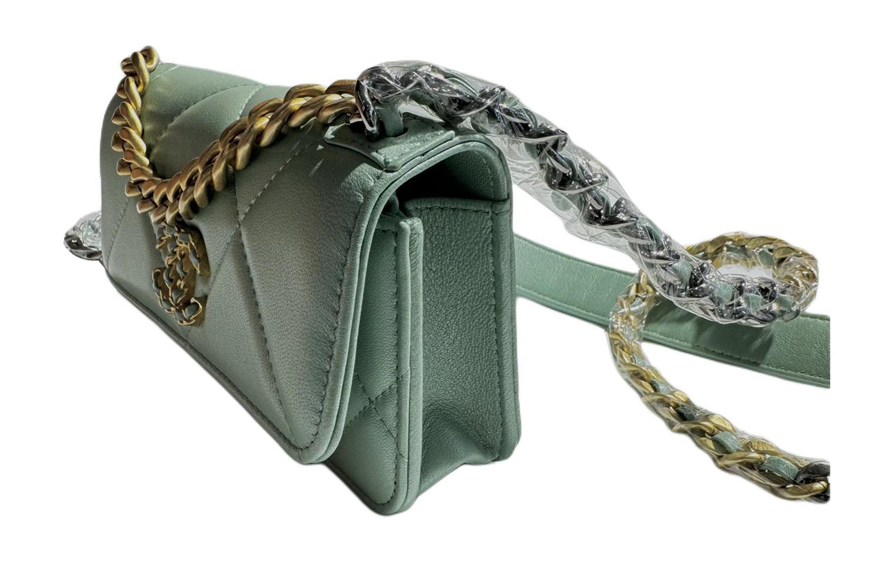 CHANEL 19Bag Shiny Lambskin Handbag Shoulder Bag Crossbody Bag Mini Women's Green