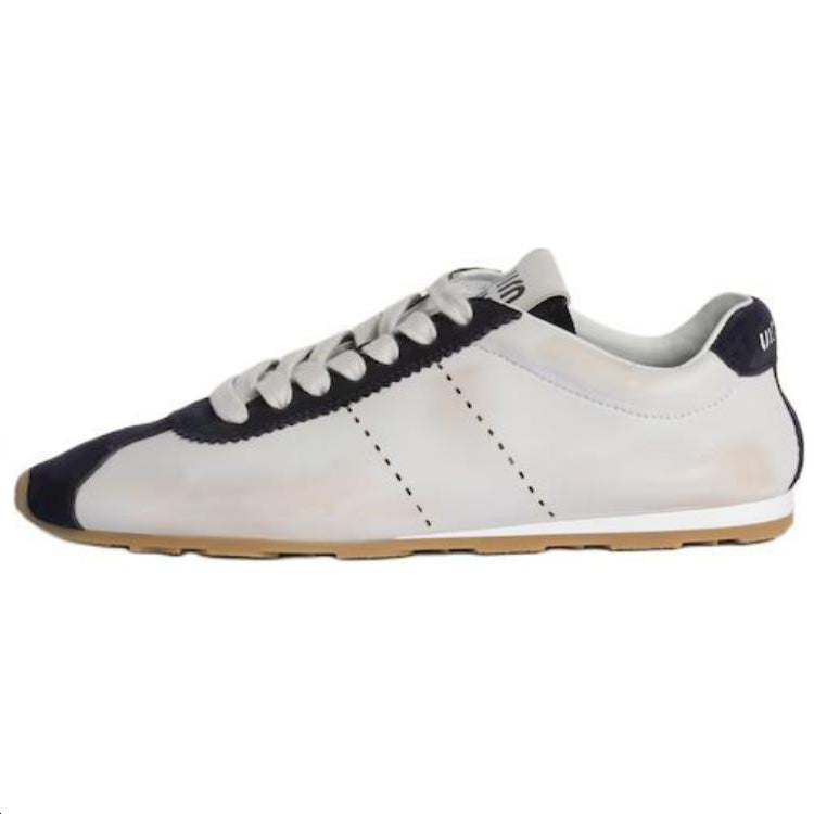 MIU MIU FW24 Plume Distressed Low Top Casual Shoes Women's White Blue