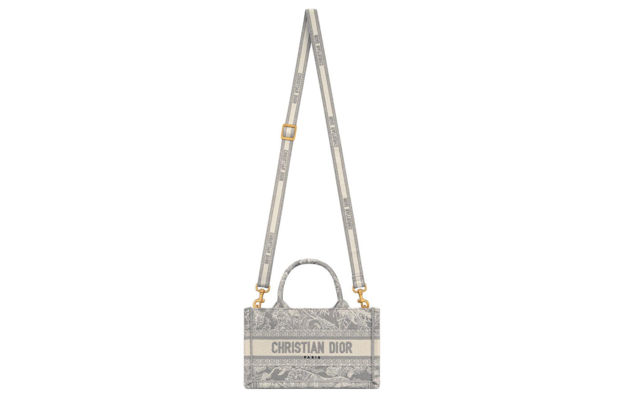 DIOR BookTote Reverse Yu Yi Print Embroidery Tote Bag Shopping Bag Shoulder Bag Crossbody Bag Handbag Mini Women's Gray