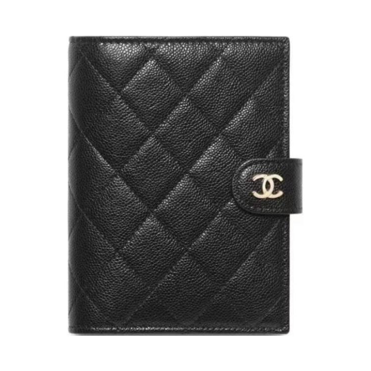 CHANEL Cow Leather Wallets Passport Holders Women's Black