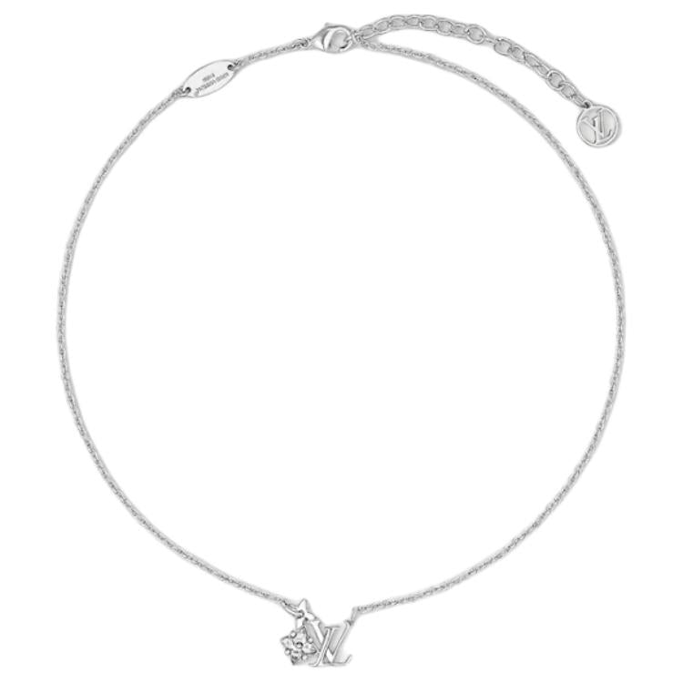 LOUIS VUITTON Metal Faux Crystal Necklaces Women's Silver