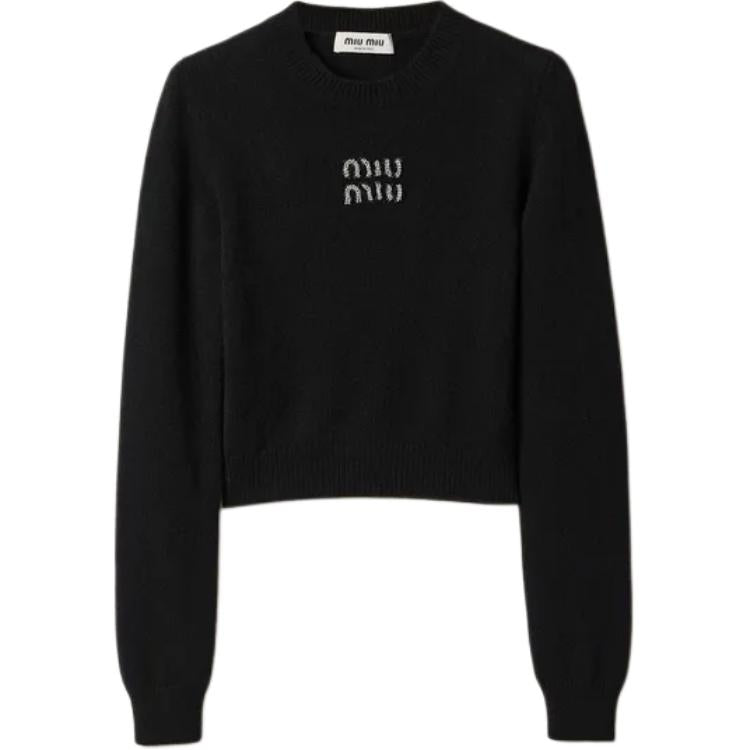 MIU MIU Logo Embellished Cropped Knitted Jumper