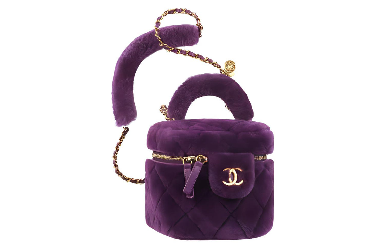 CHANEL 22A Early Autumn Plush Lambskin Box Bag Makeup Bag Crossbody Handbag Women's Purple
