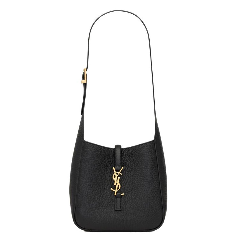 SAINT LAURENT LE5À7 Logo Grained Leather Handbag Shoulder Bag Women's Black