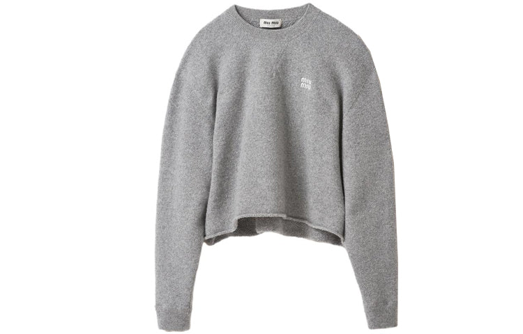 MIU MIU Logo Embroidered Crewneck Knitted Jumper