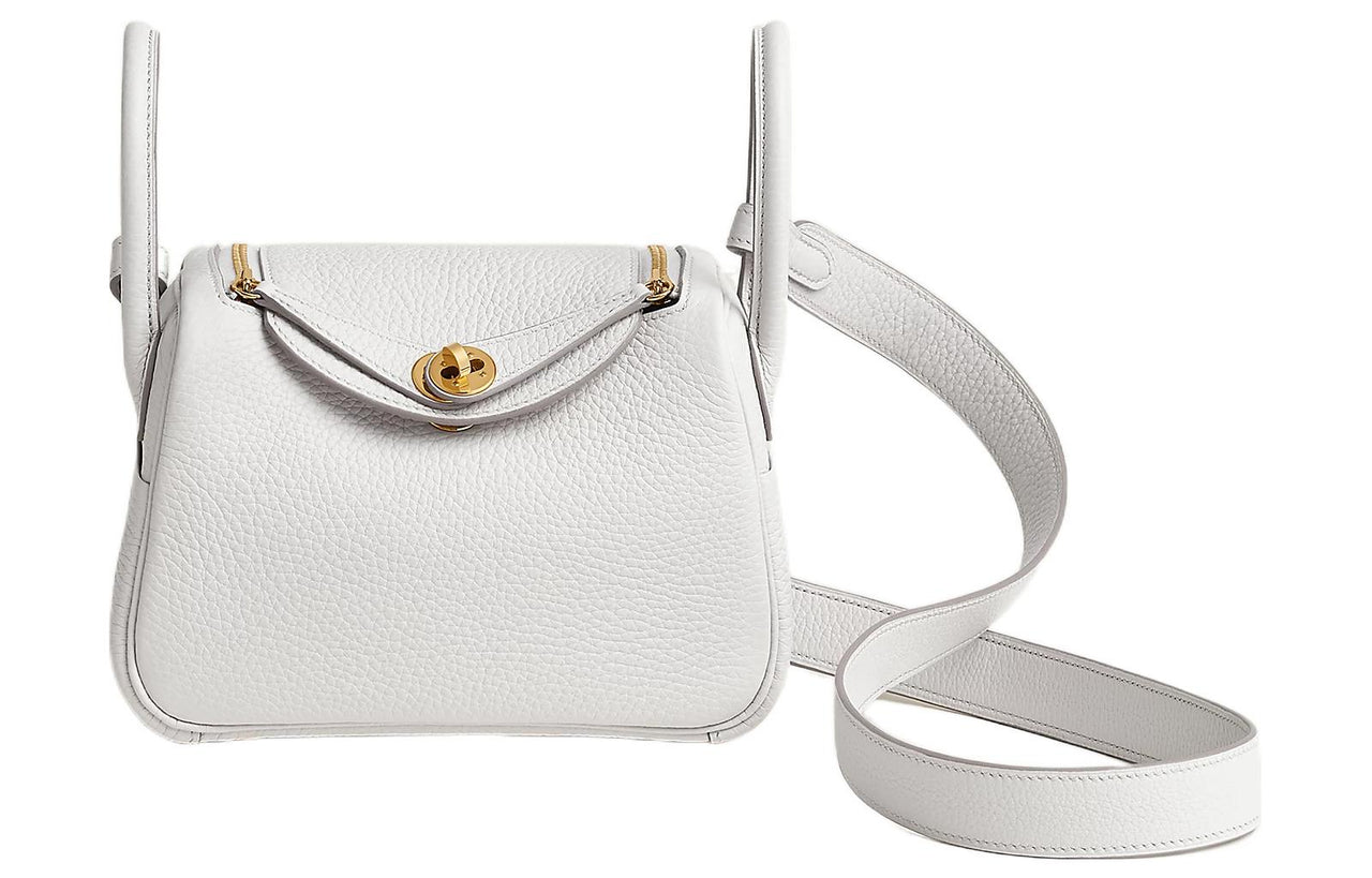 HERMES Lindy Clemence Bullock Leather Handbag Shoulder Bag Crossbody Bag Mini Women's White