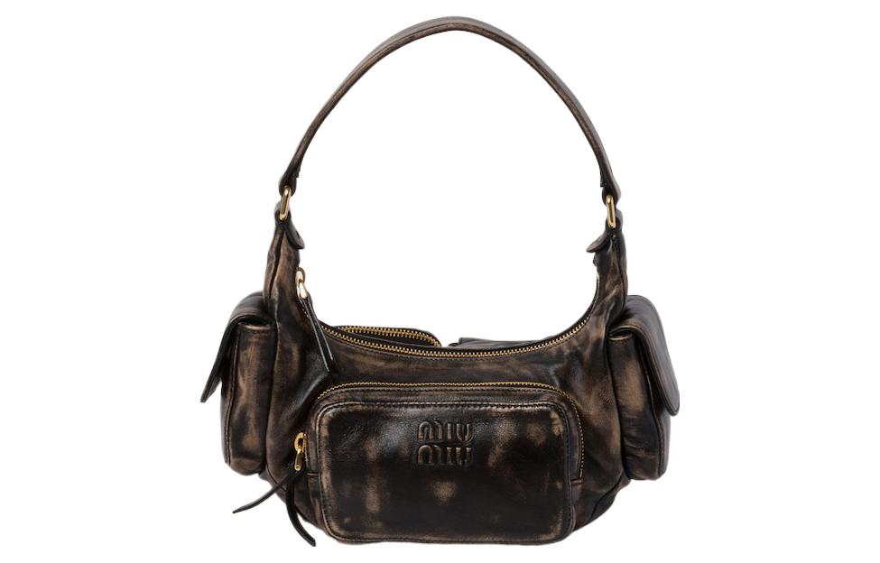 MIU MIU Soft Sheep Leather Hobo Shoulder Bag Handbag Unisex Sand & Coffee