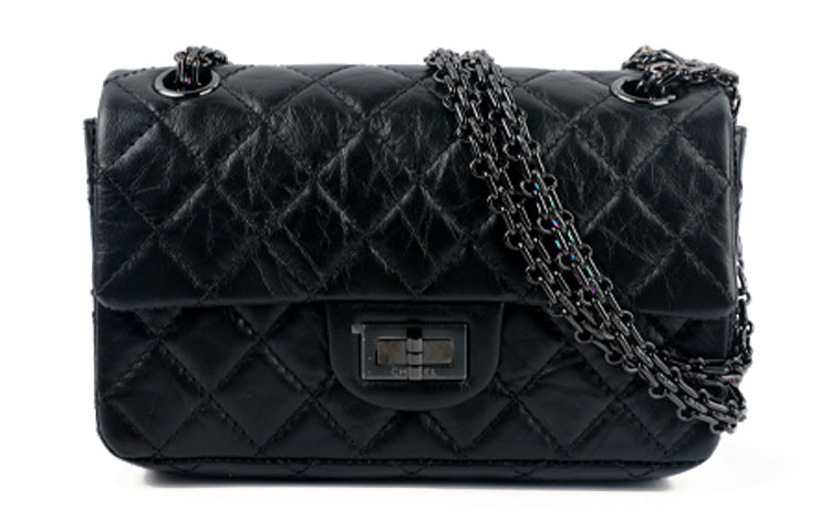 CHANEL 2.55 Vintage Calfskin Chain Bag With Zip Closure Shoulder Bag Women's Black