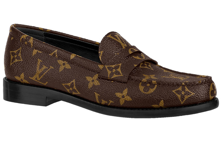 LOUIS VUITTON Monogram Leather Logo Loafers 'Brown' Women's