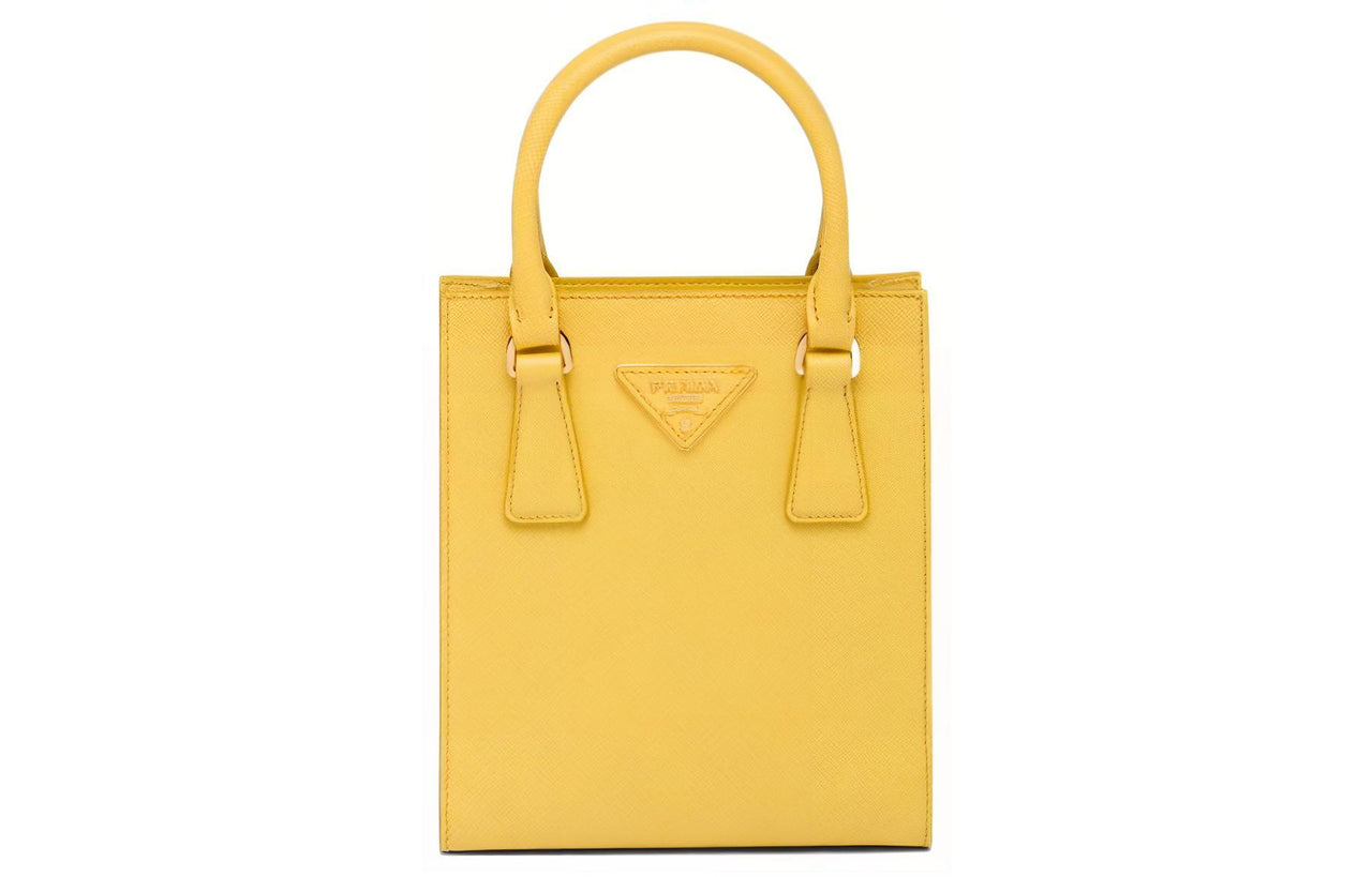 PRADA Saffiano Leather Shoulder Crossbody Handbag Women's Yellow