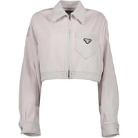 PRADA Logo Plague Cropped Denim Jacket Pink