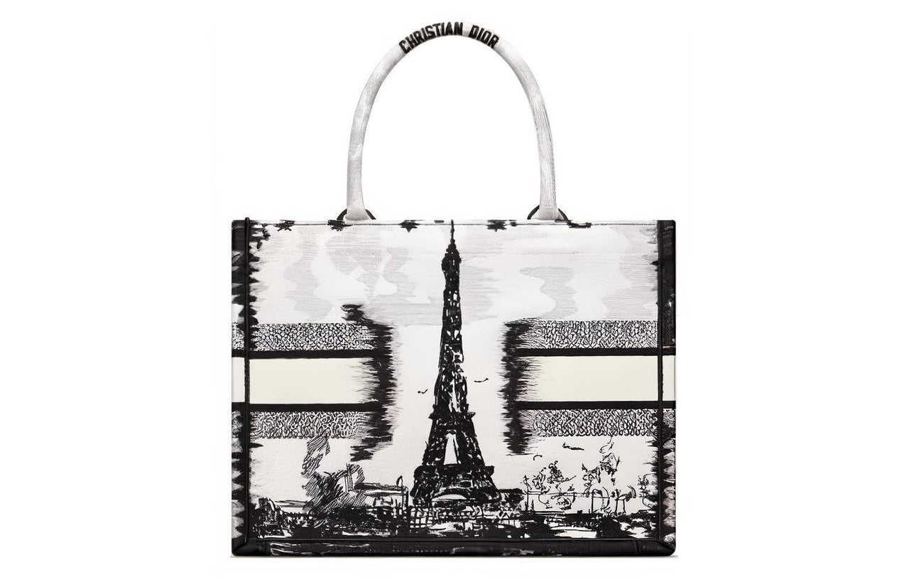 DIOR Embroidery Tote Bag, Shopping Bag, Handbag Medium Size Women's Black