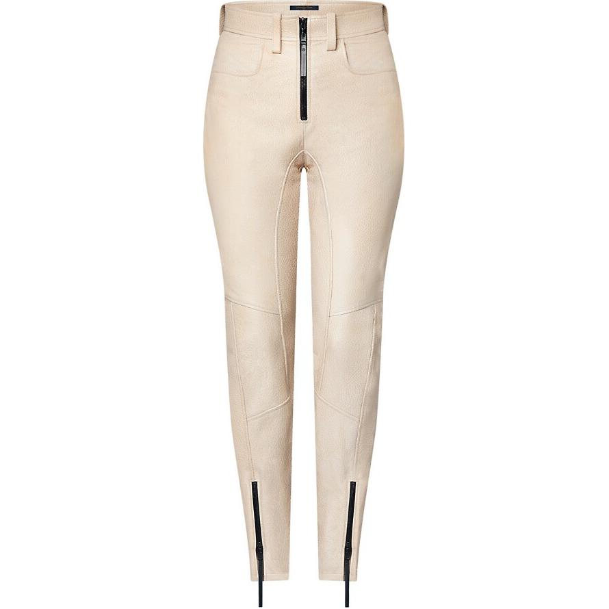 LOUIS VUITTON Zipper Accent Grained Leather Biker Pants